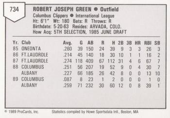 1989 ProCards Triple A #734 Bobby Green Back