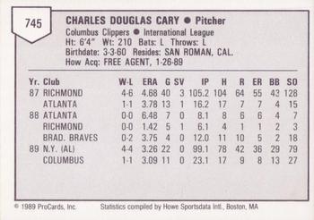 1989 ProCards Triple A #745 Chuck Cary Back