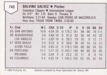 1989 ProCards Triple A #748 Balvino Galvez Back
