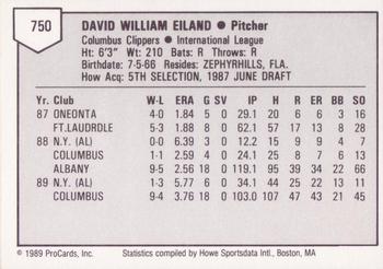 1989 ProCards Triple A #750 Dave Eiland Back
