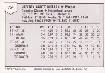 1989 ProCards Triple A #754 Scott Nielsen Back