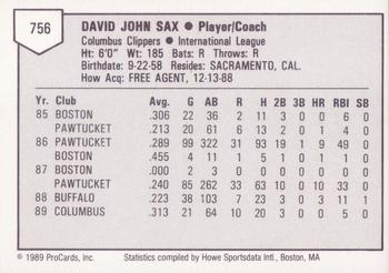 1989 ProCards Triple A #756 Dave Sax Back