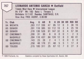 1989 ProCards Triple A #767 Leo Garcia Back