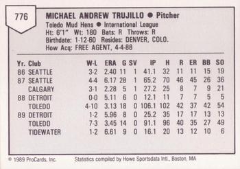 1989 ProCards Triple A #776 Mike Trujillo Back