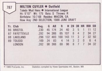 1989 ProCards Triple A #787 Milt Cuyler Back