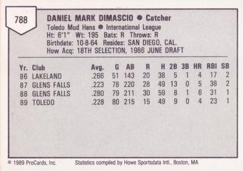1989 ProCards Triple A #788 Dan Dimascio Back