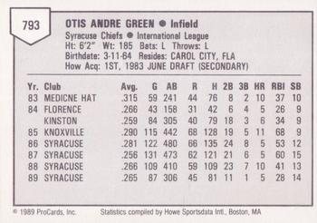 1989 ProCards Triple A #793 Otis Green Back