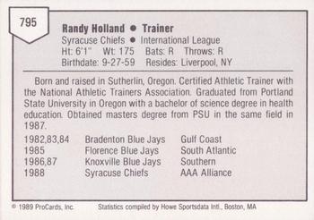 1989 ProCards Triple A #795 Randy Holland Back