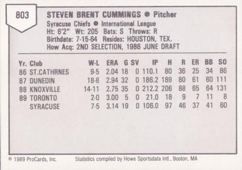 1989 ProCards Triple A #803 Steve Cummings Back