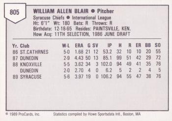 1989 ProCards Triple A #805 Willie Blair Back