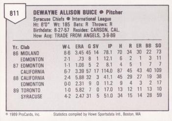 1989 ProCards Triple A #811 DeWayne Buice Back
