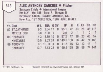 1989 ProCards Triple A #813 Alex Sanchez Back