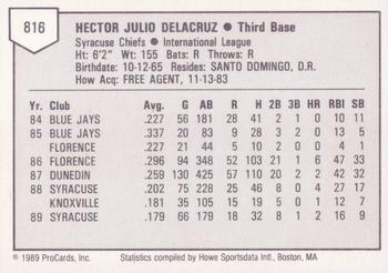 1989 ProCards Triple A #816 Hector De La Cruz Back