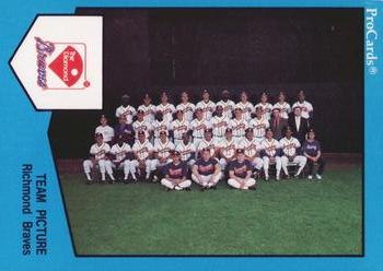 1989 ProCards Triple A #818 Richmond Braves Team Picture Front