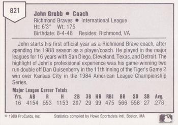 1989 ProCards Triple A #821 John Grubb Back
