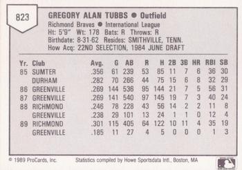 1989 ProCards Triple A #823 Greg Tubbs Back
