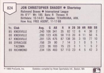 1989 ProCards Triple A #824 Chris Shaddy Back
