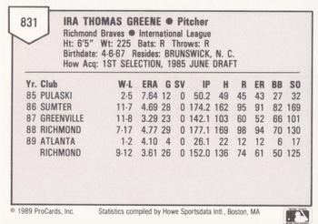 1989 ProCards Triple A #831 Tommy Greene Back
