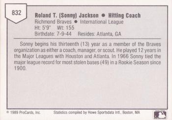 1989 ProCards Triple A #832 Sonny Jackson Back