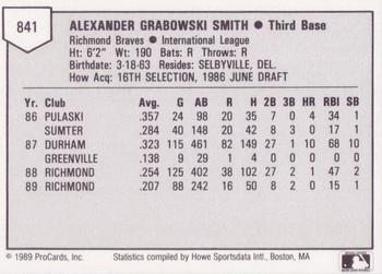 1989 ProCards Triple A #841 Alex Smith Back