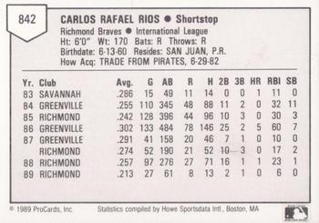1989 ProCards Triple A #842 Carlos Rios Back