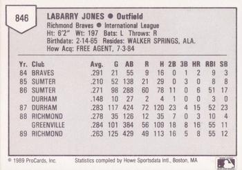 1989 ProCards Triple A #846 Barry Jones Back