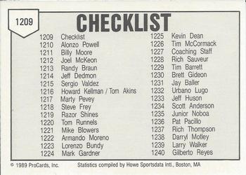 1989 ProCards Triple A #1209 Checklist Back
