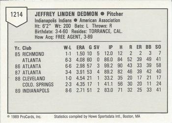 1989 ProCards Triple A #1214 Jeff Dedmon Back