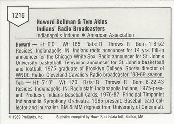1989 ProCards Triple A #1216 Tom Akins / Howard Kellman Back