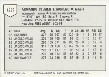 1989 ProCards Triple A #1222 Armando Moreno Back