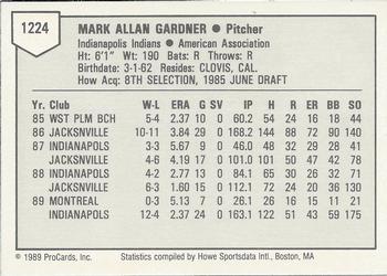 1989 ProCards Triple A #1224 Mark Gardner Back