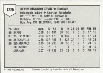 1989 ProCards Triple A #1225 Kevin Dean Back
