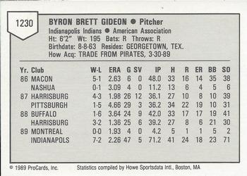 1989 ProCards Triple A #1230 Brett Gideon Back