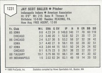 1989 ProCards Triple A #1231 Jay Baller Back