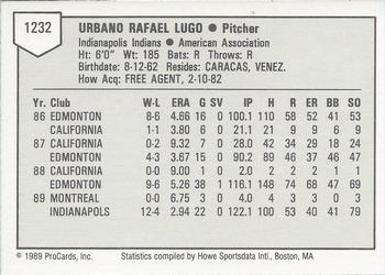 1989 ProCards Triple A #1232 Urbano Lugo Back