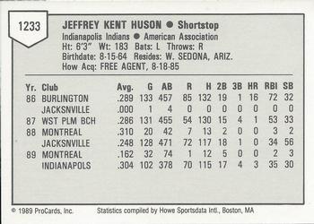 1989 ProCards Triple A #1233 Jeffrey Huson Back