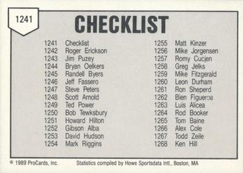 1989 ProCards Triple A #1241 Checklist Back