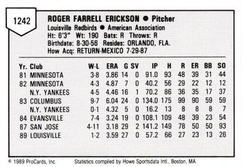 1989 ProCards Triple A #1242 Roger Erickson Back