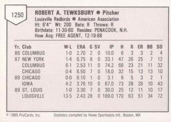 1989 ProCards Triple A #1250 Bob Tewksbury Back