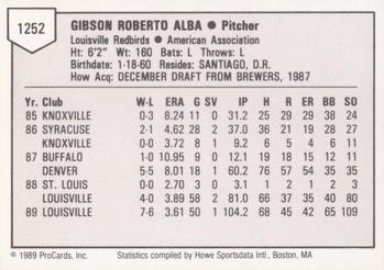 1989 ProCards Triple A #1252 Gibson Alba Back