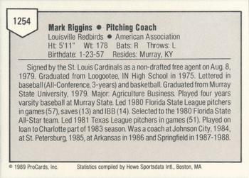 1989 ProCards Triple A #1254 Mark Riggins Back