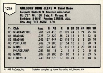 1989 ProCards Triple A #1258 Greg Jelks Back