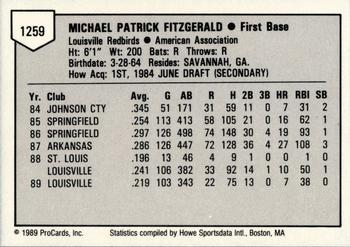 1989 ProCards Triple A #1259 Mike Fitzgerald Back