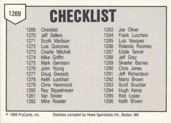 1989 ProCards Triple A #1269 Checklist Back