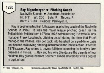 1989 ProCards Triple A #1280 Ray Rippelmeyer Back