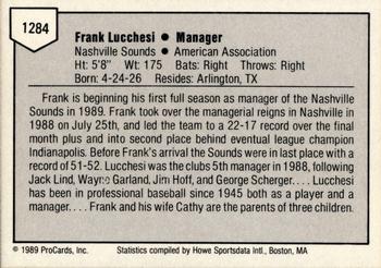 1989 ProCards Triple A #1284 Frank Lucchesi Back