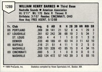 1989 ProCards Triple A #1289 Skeeter Barnes Back