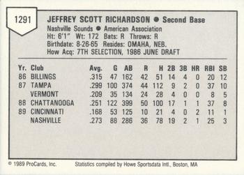 1989 ProCards Triple A #1291 Jeff Richardson Back