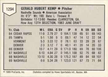 1989 ProCards Triple A #1294 Hugh Kemp Back