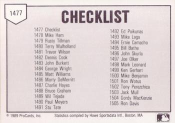 1989 ProCards Triple A #1477 Checklist Back